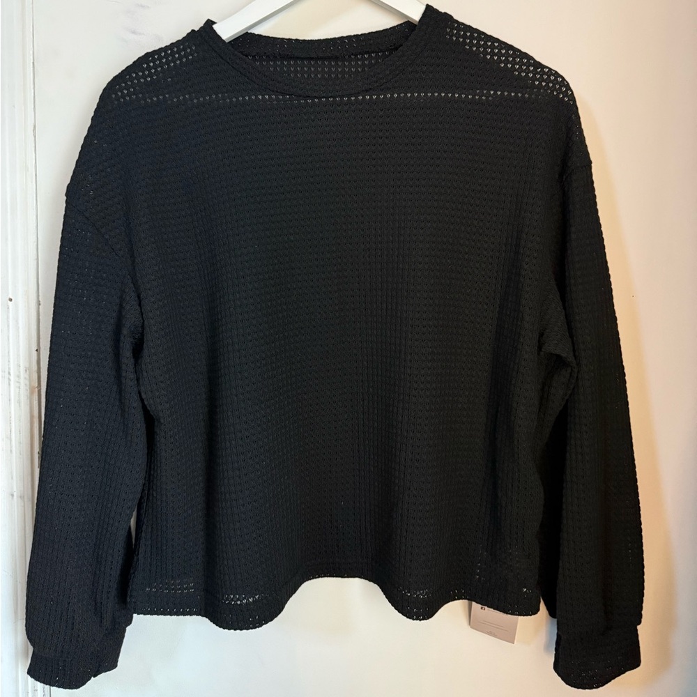 Elegant Black Textured Long Sleeve Top